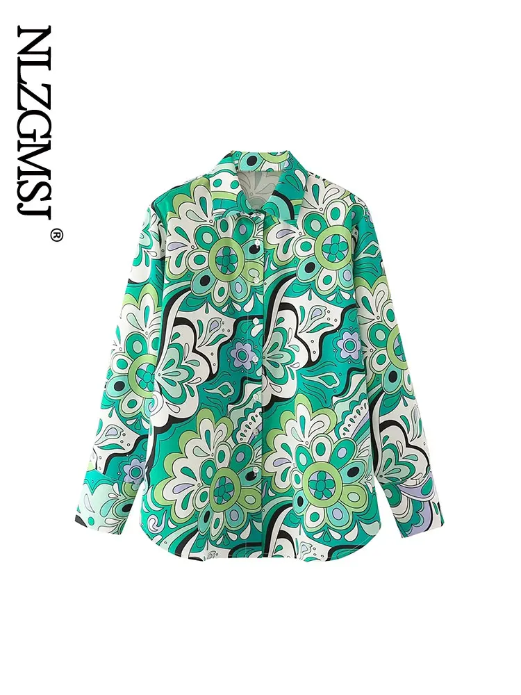 

Nlzgmsj 2022 Print Women Shirts Summer Button Up Shirt Woman Long Sleeve Flowing Blouses Women Top Streetwear Shirt Women