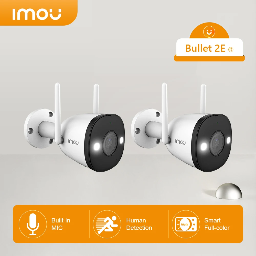 

Imou 2PCS Bullet 2E 2023IP Camera Outdoor Full Color Night Vision Built-in Mic IP67 Weatherproof Surveillance Cam Hotspot Wi-Fi