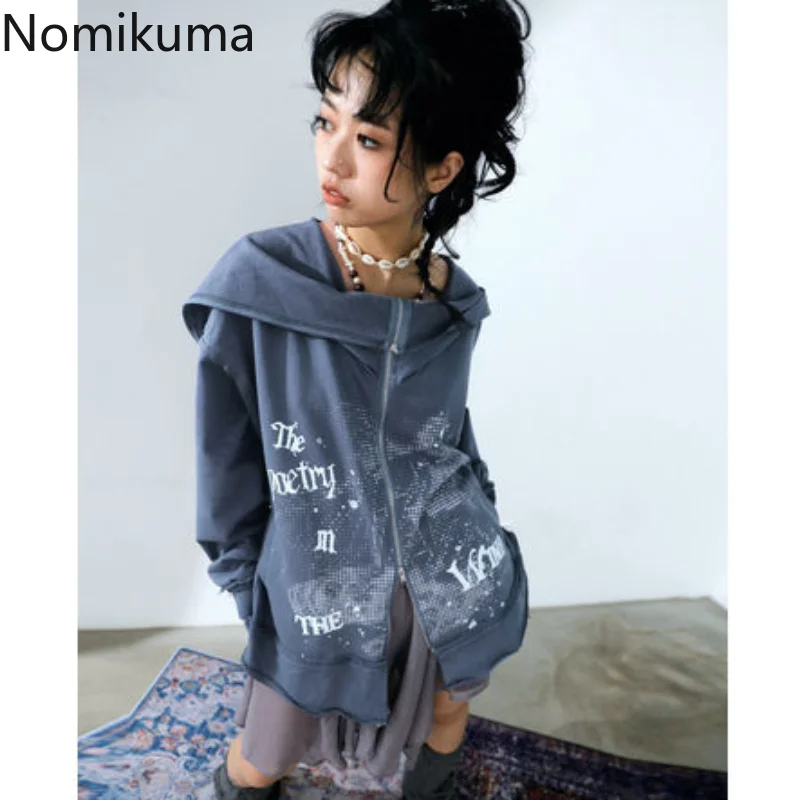 

Толстовка Nomikuma Женская осенне-зимняя, свободная теплая Модная Повседневная Уличная одежда с буквенным принтом в винтажном стиле Харадзюку, Y2k