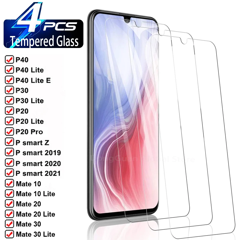 

4 шт. закаленное стекло для Huawei P8 P9 P10 P20 P30 P40 Lite E P Smart Z 2019 2020 2021 защита для экрана Mate 10 20 30 Lite стекло