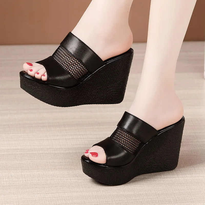 

High Heels Slippers Women Wedding Shoes Summer 2023 Cutout Platform Wedges Slides Ladies Slippers for Office