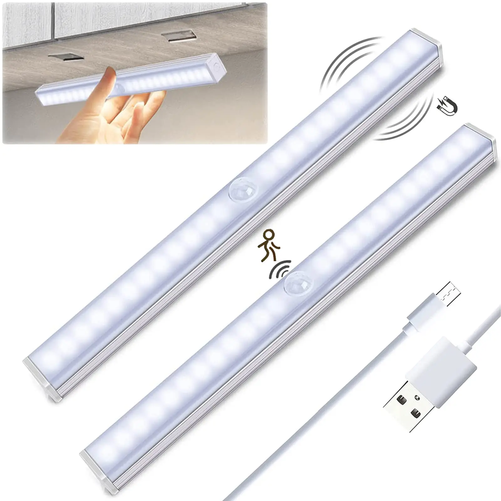 

Wireless Motion Sensor Lights for Kitchen and Closet Rechargeable LED Under Cabinet Lights with Magnetic Strip Easy Installation