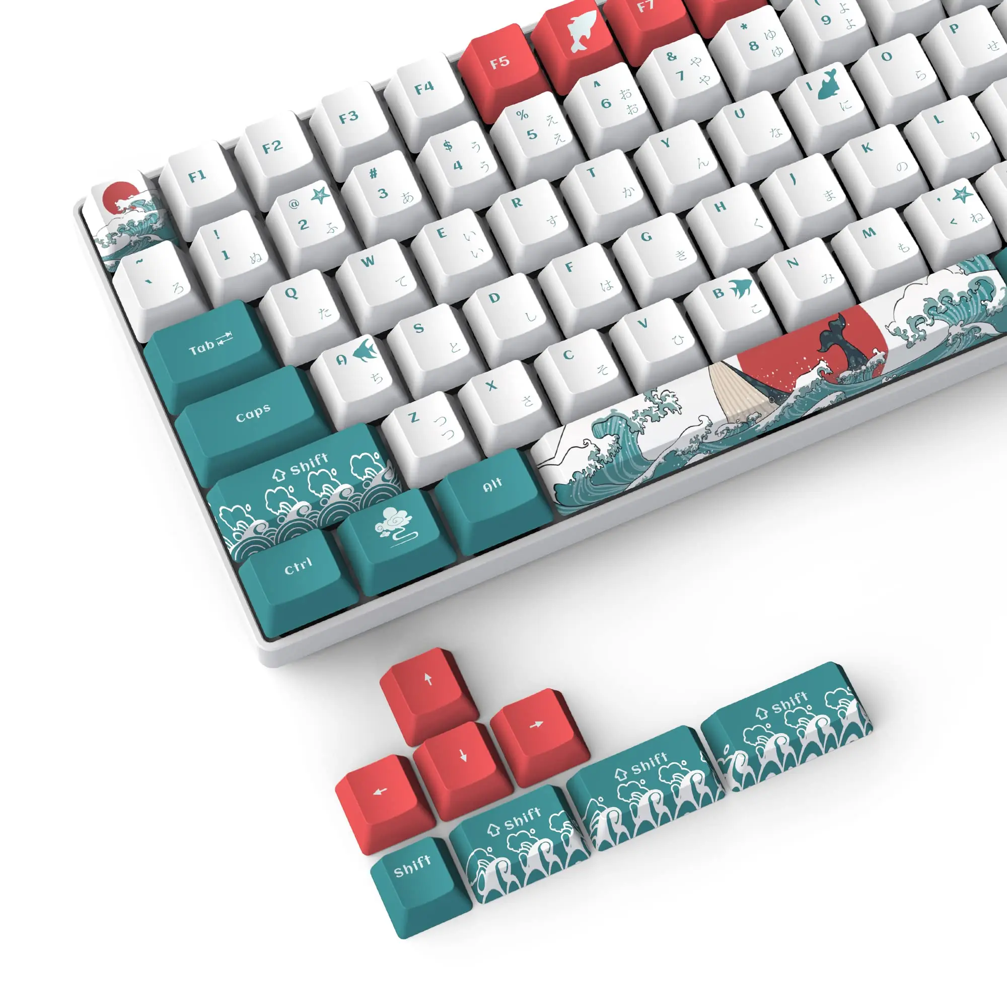 

132 Keys Japanese Keycap Coral Sea PBT Cherry Profile Keycap Dye-Sub Cherry Gateron MX Switches For Gamer Mechanical Keyboards