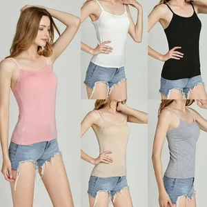 2022 New Women Tank With Built-In Bra Summer Sale Solid Tank Tops Adjustable Strap Camisoles