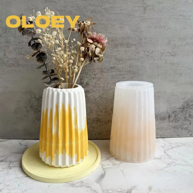 

Vertical Stripe Three-dimensional Vase Silicone Mold Flower Pot Vase Gypsum Concrete Silicone Mold Pottery Mould Home Decoration