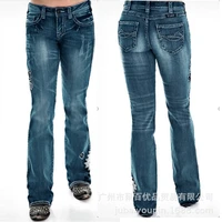women jeans trousers streetwear vintage women denim bell bottom pants spring summer slim embroidered pocket button zipper jeans