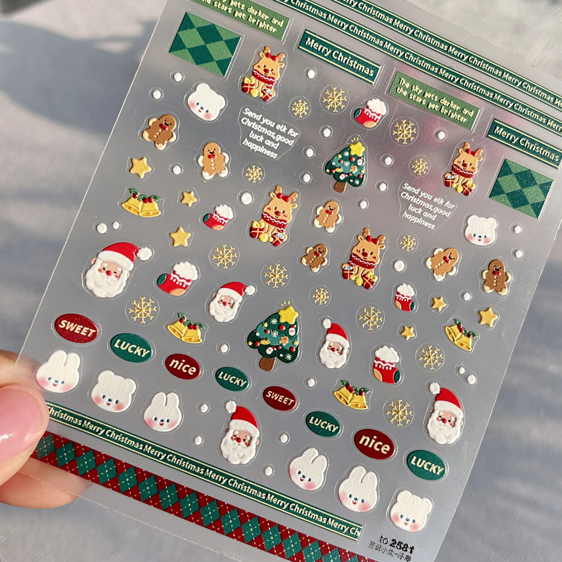 1 Шт. 5D Тисненные Наклейки Для Дизайна Ногтей Милый Рождественский Дизайн Кролика