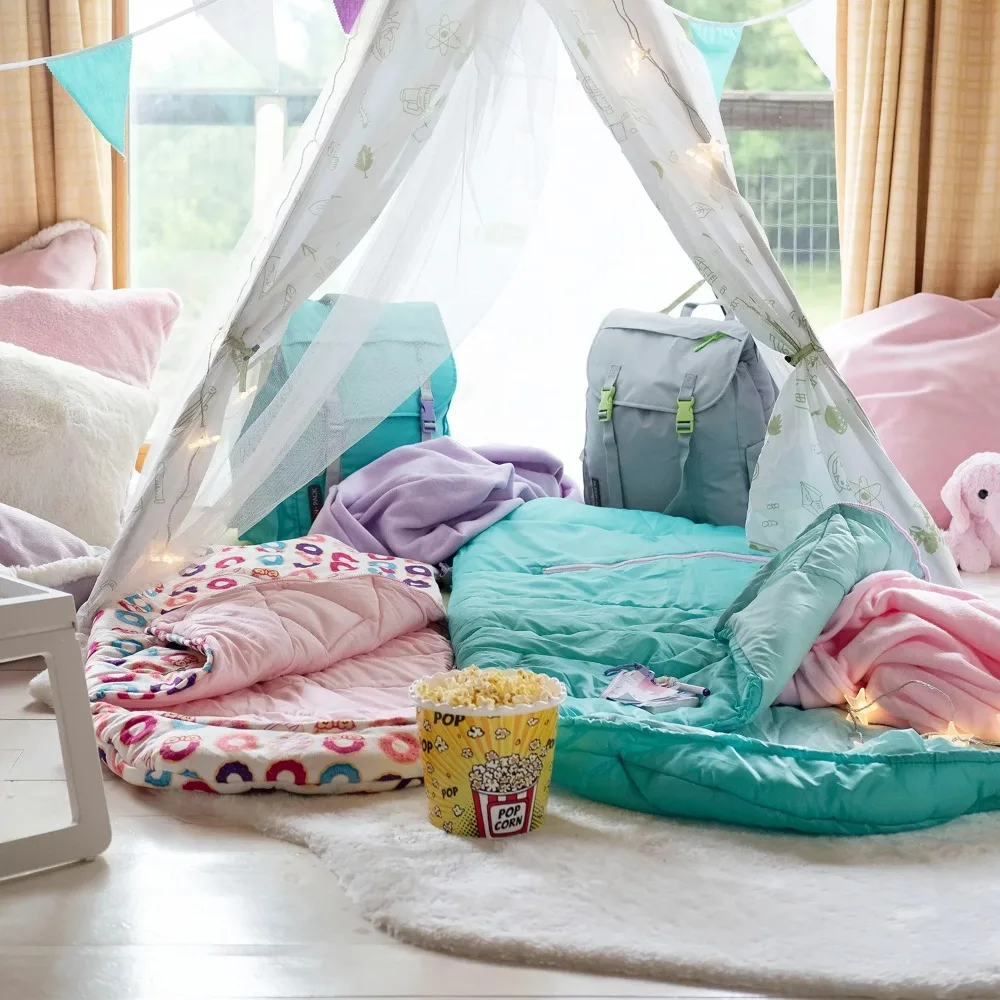 

50 F Packable Kid's Sleeping Bag & Backpack Sleep-N-Pack Donuts Print Camping Supplies Novelty Camping Tent Travel Aegismax Camp