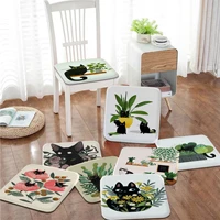 cartoon black cat and plants anime four seasons plush cushion home back cushion soft comfortable 50x50cm stool seat mat