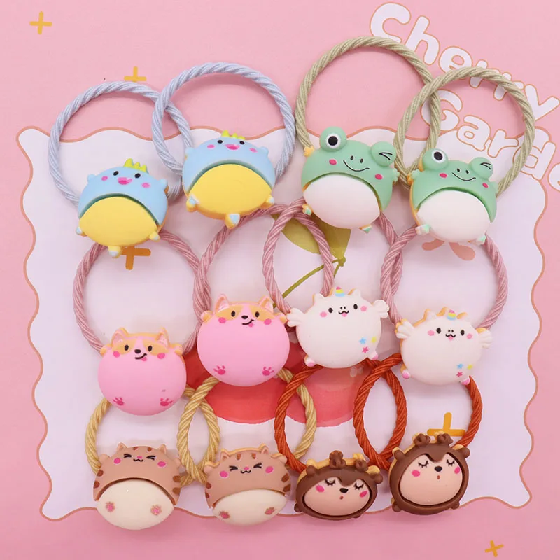 

Резиновая повязка на голову для девочек, 2 шт./компл., милые Мультяшные животные, кошка, собака, лягушка, единорог, резиновые резинки для волос