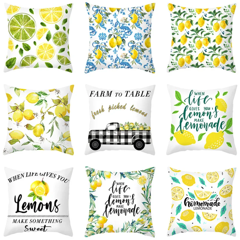 

Lemon Pattern Summer Decorative Cushions Pillowcase Polyester Cushion Cover Throw Pillow Sofa Decoration Pillowcover 45*45cm