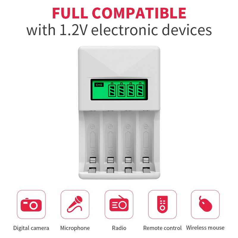 

Portable Universal Adapter USB Cable Type C Interface Battery Charger with LCD Display For Rechargeable AA/AAA Batteries