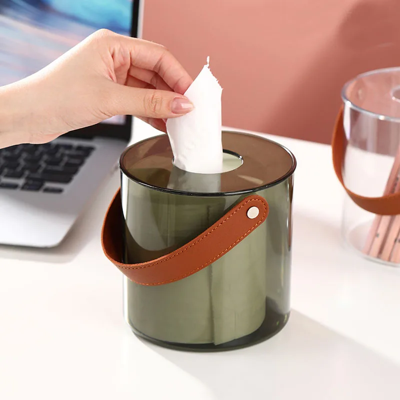 

Transparent Tissue Box Portable Leather Hand Toilet Roll Holder Acrylic Storage Box Nordic Kitchen Bathroom Living Room Decor