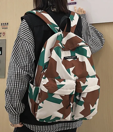 Korean fashion couple large capacity backpack female personalized graffiti double button bag student schoolbag male Backpack