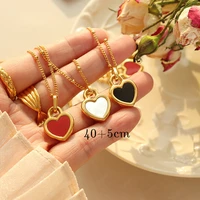 stainless steel fashion jewelry minimalist casual sweet style double sided heart pendant necklace18k gold shell inlaid jewelry