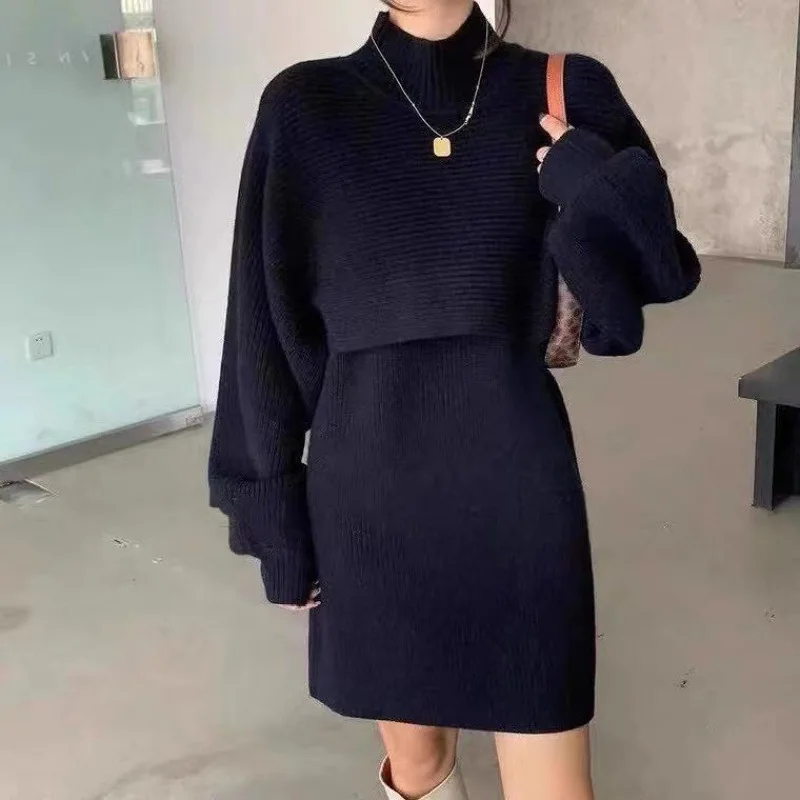 

Twinset Knitwear for Women Knitted Top and Dress Spring Autumn 2022 New Lantern Sleeve Half Turtleneck Pullover Sweater Women