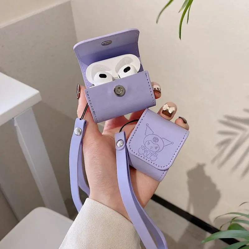 

Симпатичный чехол для наушников Sanrio Kuromi для Airpods1/2/3 Bluetooth наушники защитный кожаный чехол Подвеска Аксессуары подарок для пары