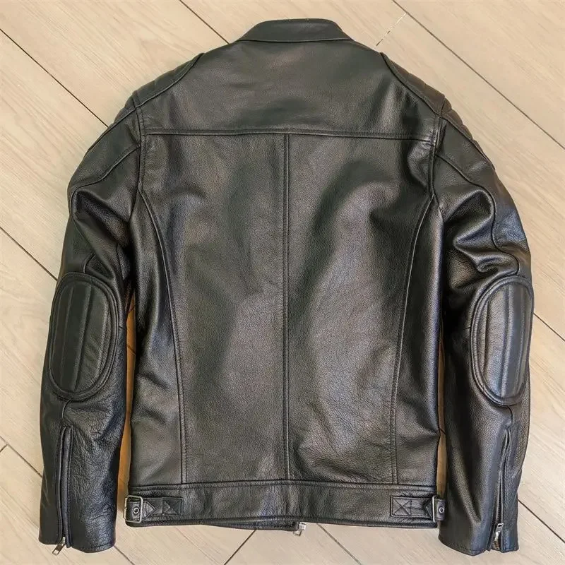 Кожаная мужская куртка натуральная негабаритная короткая мотоциклетная