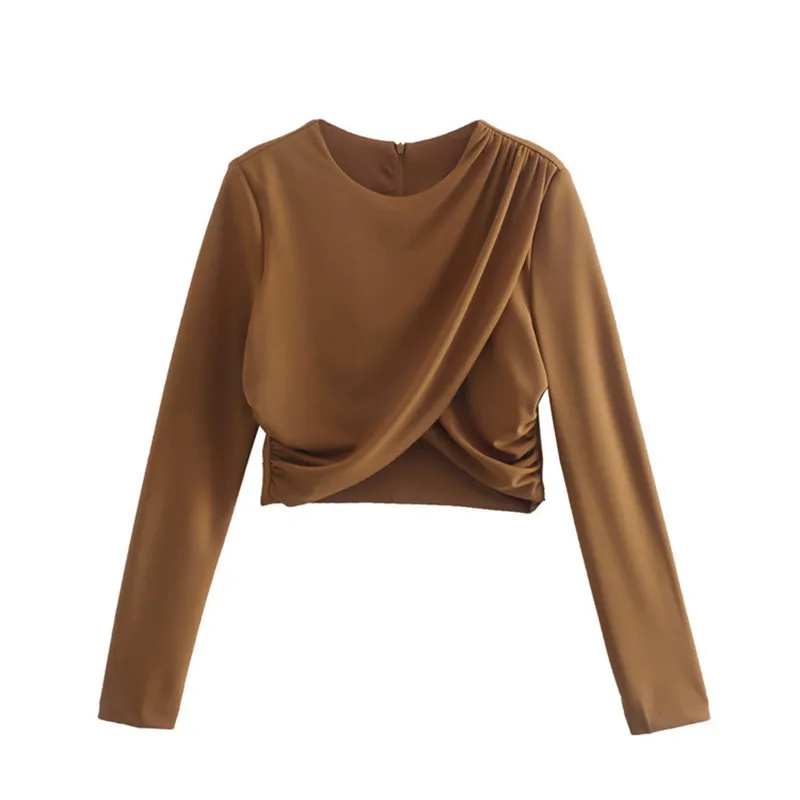 

Wrinkled Elastic Thin Short Pullover Shirt Spring New Blouse Women Shirts Women Clothes Summer Shirt