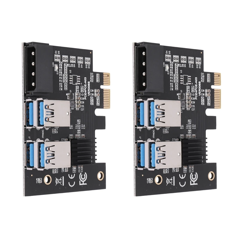 

2X PCI-E 1 To 4 Riser Card PCI-E 1X To 16X 4 Port Dual Layer USB3.0 Expansion Card For BTC Miner Mining