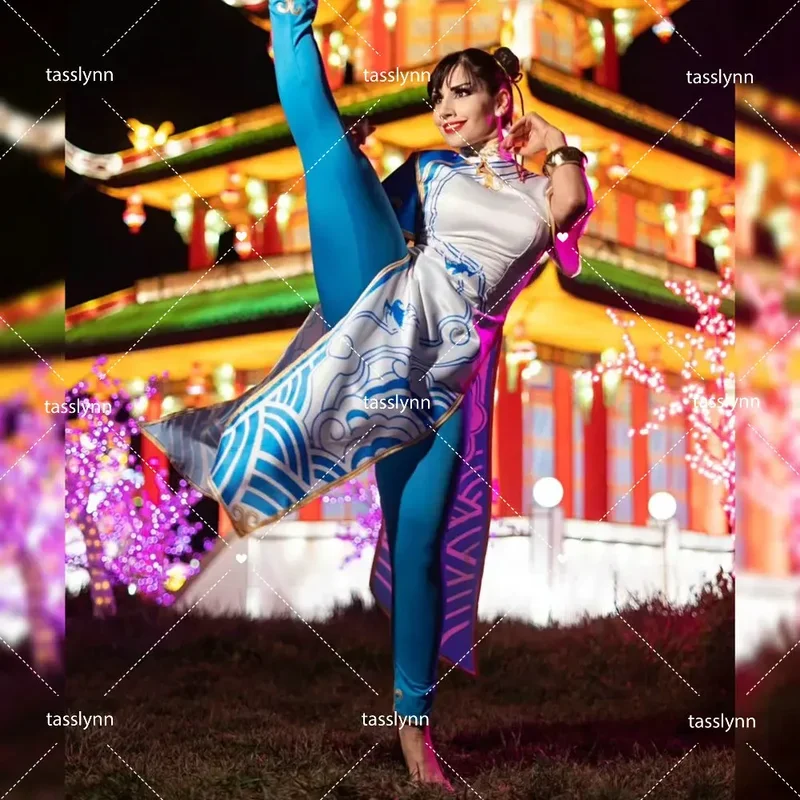 Игры Чун Ли костюмы для косплея вечерние на Хэллоуин Sutorito Faita синее платье Cheongsam