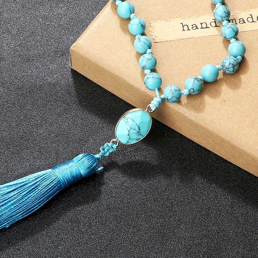 Ожерелье из натурального камня 8 мм 108 бусин Длинная подвеска для медитации