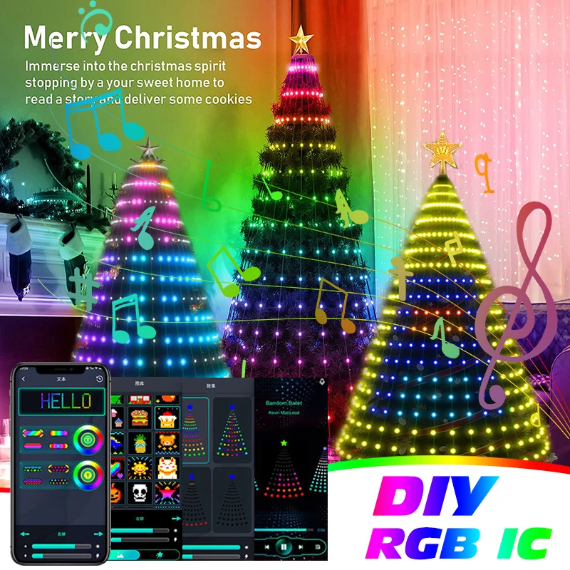 1.5-2.1M Bluetooth LED Fairy Light RGB Christmas Tree String lights App Control Multicolor Star String Waterfall Xmas Home Decor