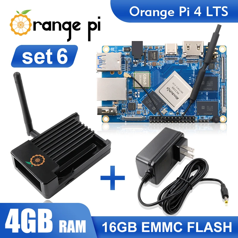 

NEW Orange Pi 4 LTS 4G16G+Metal Shell (Antenna)+DC 5V4A Power Supply, RK3399 Mini PC Computer Tablet, Run Android,Ubuntu,Debian