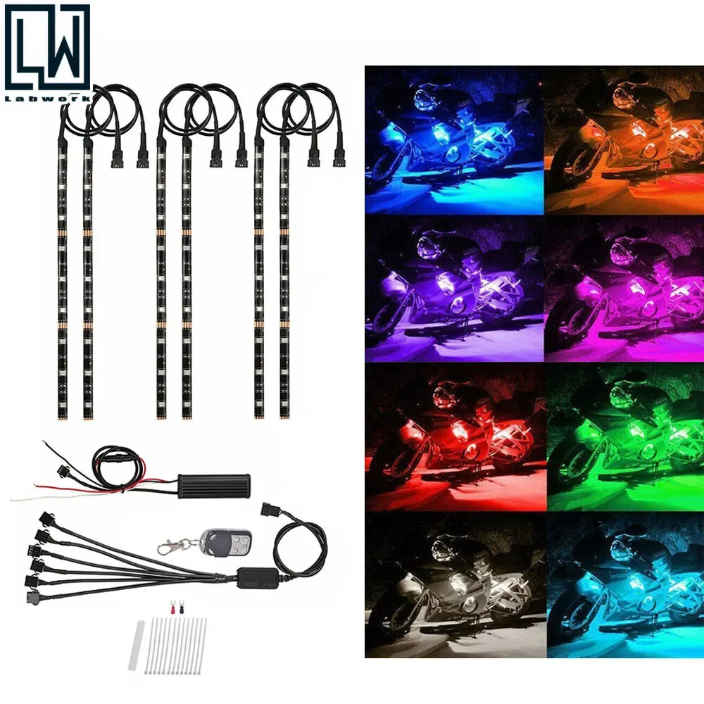 

NEW2023 6X Motorcycle led lights Wireless Remote 18 color Neon Glow Light Strips Kit