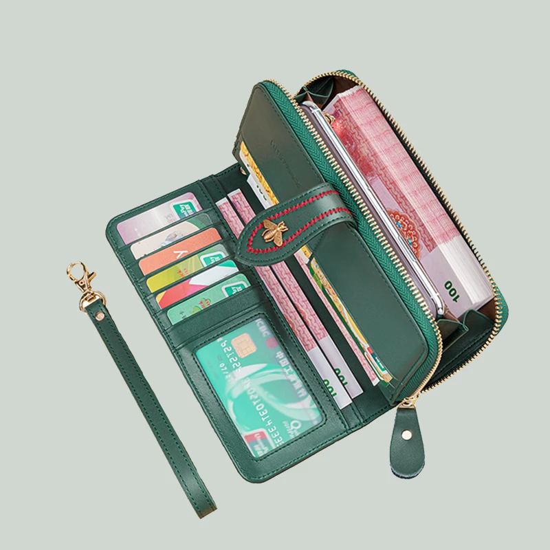 Кошелек из натуральной кожи для женщин Дамский клатч удлиненный бумажник на