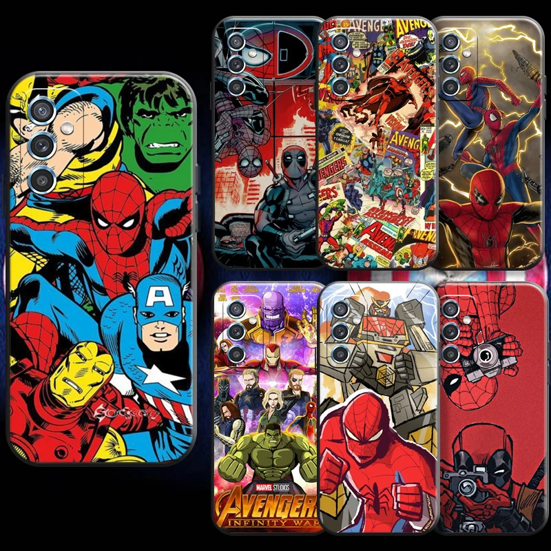 

Marvel Spiderman Comics For Samsung A52 A72 4G 5G Phone Case Coque Black Silicone Cover Carcasa Liquid Silicon Funda