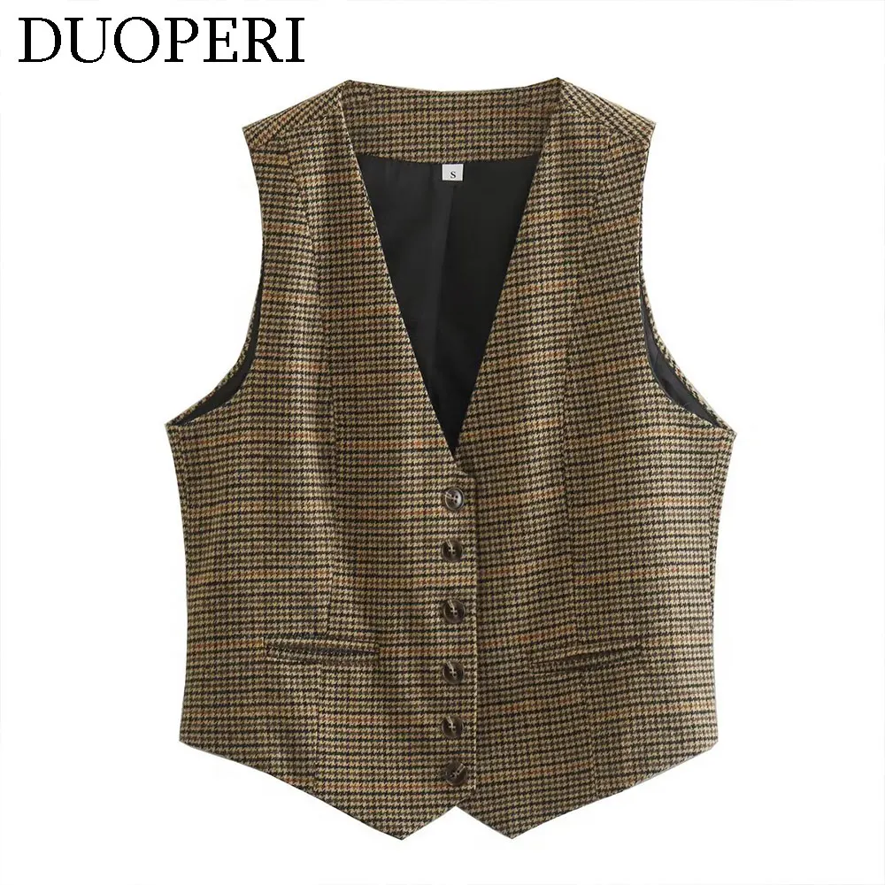 Современный женский жилет DUOPERI из Tweed Basics без рукавов с V-образным вырезом