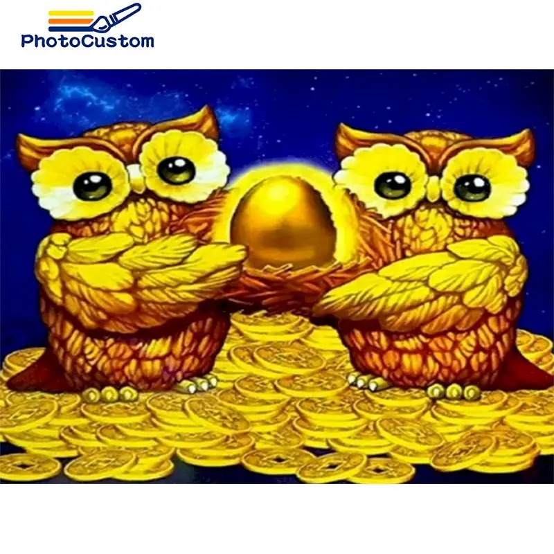 

PhotoCustom Diamond Painting Kit Owl Diamond Embroidery Full Display Animals Round Diamond Mosaic Sale Scenic Rhinestones Pictur