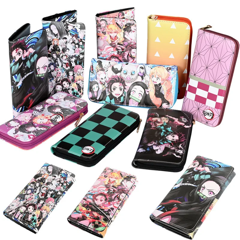 Anime Demon Slayer Kimetsu No Yaiba Tanjiro Kamado Nezuko Wallets Long PU Leather Wallet Anime Purse Cosplay Accessories