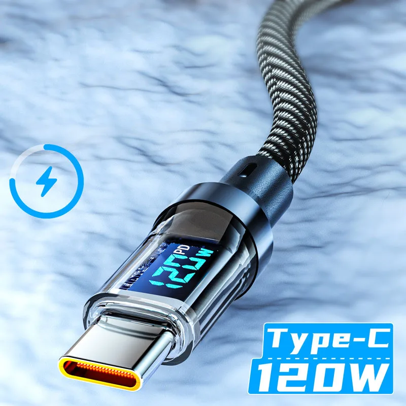 Фото Кабель для быстрой зарядки USB-A на Type-C / Type-C на Type-C с LED-дисплеем и измерителем мощности, 60W/100W, PD, нейлоновая оплетка, 1м/2м №2
