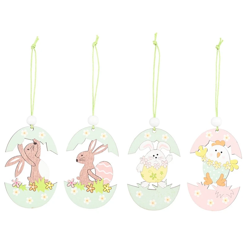 

Easter Bunny Wooden Rabbit Pendant Easter Decoration Hanging Craft for DIY Home Party Kids Gifts Easter Decor Supplies 2pcs/set