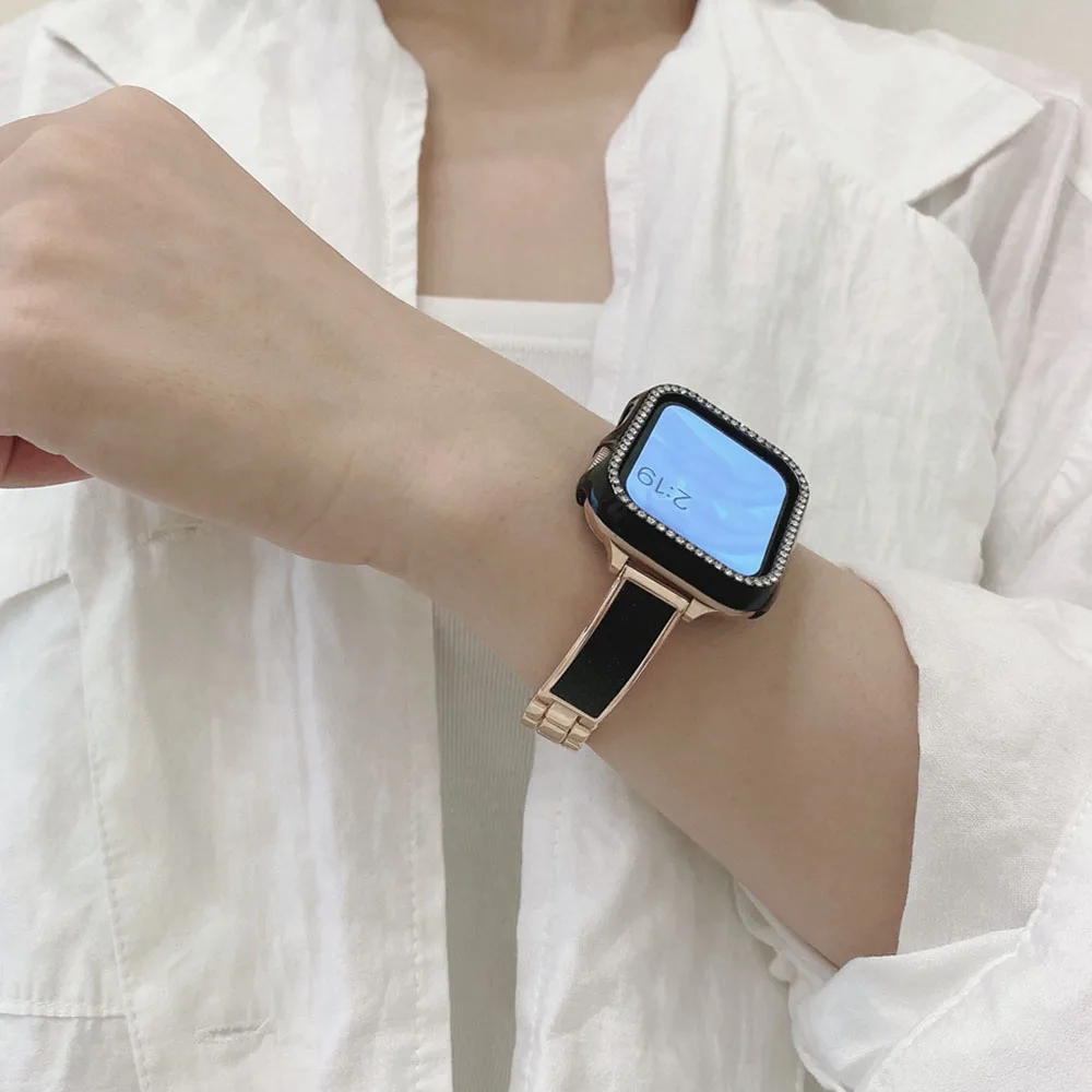 

Металлический ремешок для Apple Watch Band 45 мм 44 мм 42 мм 40 мм 41 мм 38 мм, женский браслет для Iwatch Series 7 SE 6 5 4 3, модный браслет