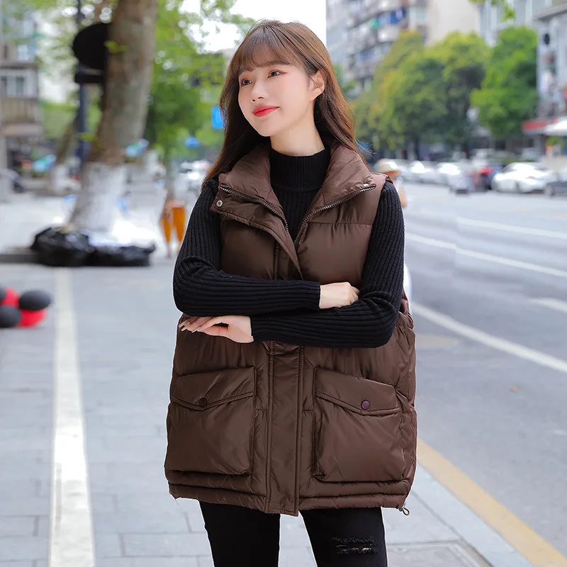 Warm 2023 New Winter Vest Cotton Women Thick Sleeveless Jacket Casual White Duck Down Gilet Slim Puffer Female Feather Waistcoat