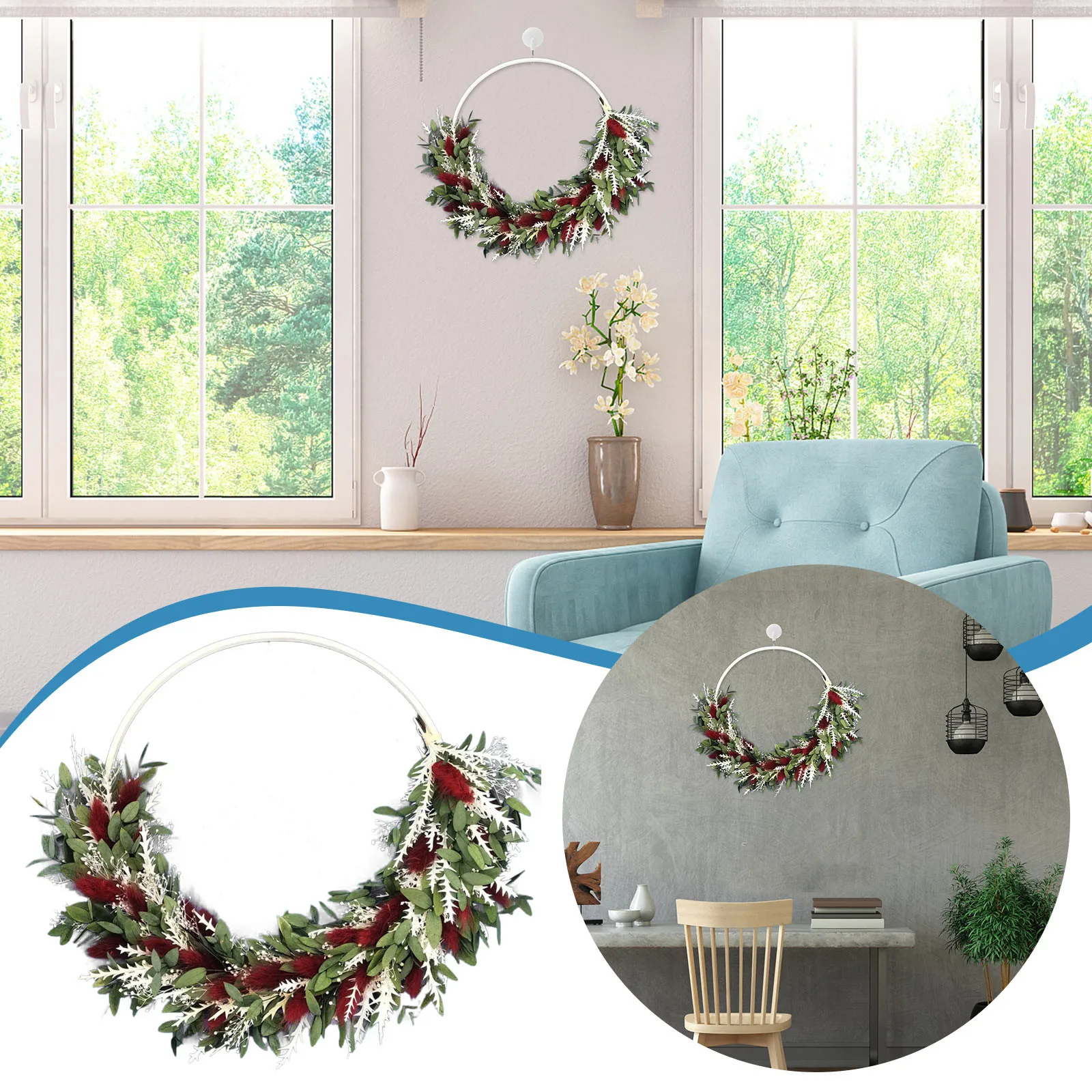 

Christmas Wreath Front Door Garland Christmas for Front Door All Year around Suction Cups for Valentines Day Front Door Wreaths
