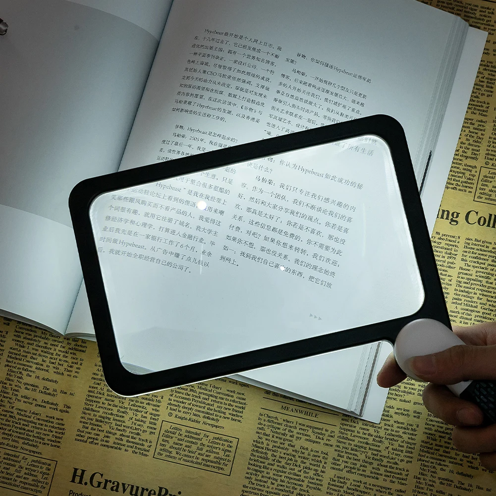 Foldable Magnifying Light with Gluing Handle Foldable Reading Magnifier 2 Dimming Modes for Old People Seniors for Books Reading