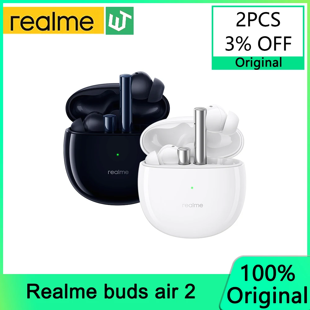 

realme Buds Air 2 Active Noise Cancellation Wireless Earphone 88ms Super Low Latency 25h Total Playback Sports Headphones