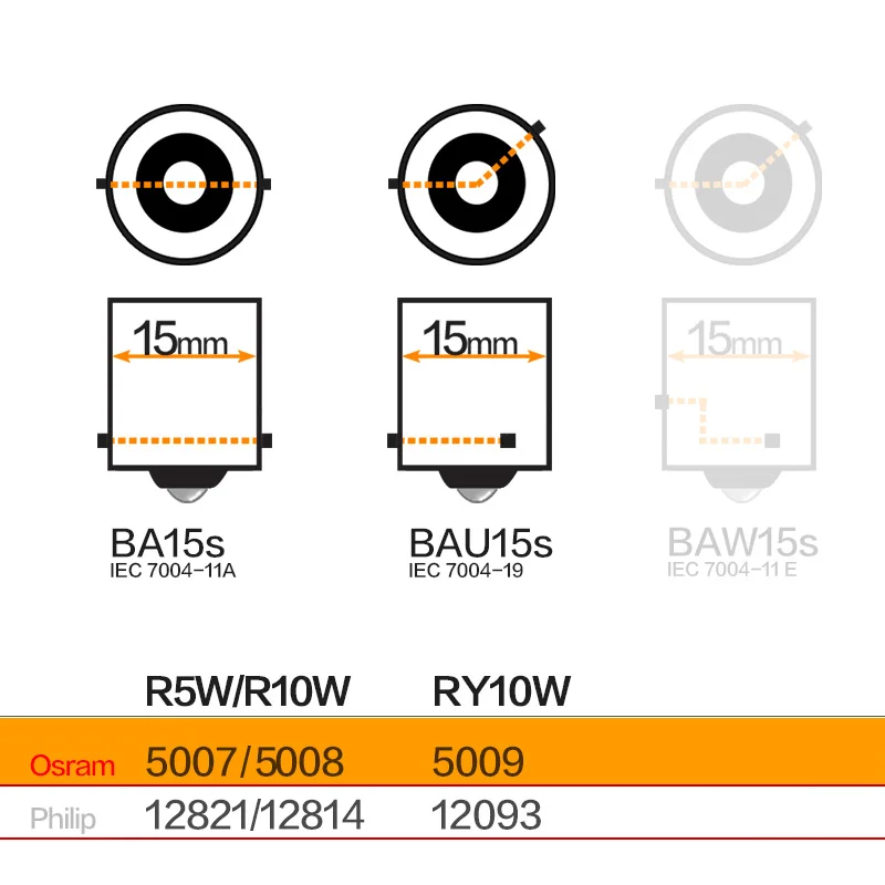 Фото Лампа сигнальная автомобильная T16 OSRAM 12V R5W 5007/12821 R10W 5008/12814 RY10W 5009/12093, галогенная, для внутреннего освещения, чтения и подсветки номерного знака №3