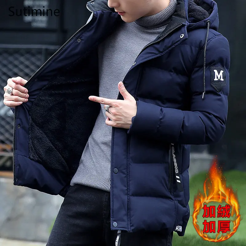 Coat Men Winter Casual Zipper Korean Casual Coat Slim Warm Cotton Padded Jacket Thickened Down Jacket Hooded Button Men Clothing