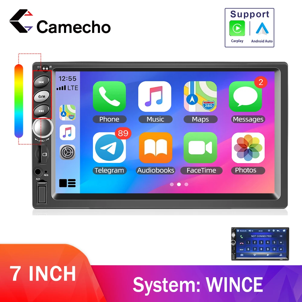 Автомобильный мультимедийный плеер Camecho MP5-плеер 2 Din с 7-дюймовым сенсорным HD