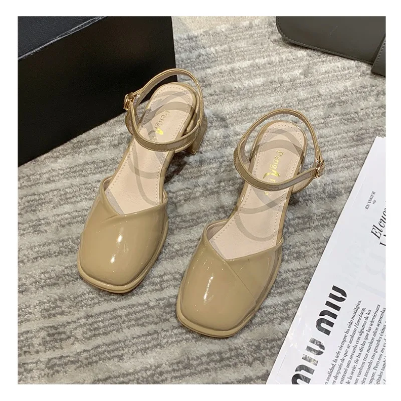 

Female Sandal Clear Heels Comfort Shoes for Women 2023 Summer Girls Block Fashion Low Spring Closed New Casual Fabric Back