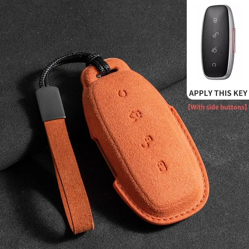 

Кожаный автомобильный смарт-чехол для дистанционного ключа, защитный чехол-держатель, сумка для BYD DENZA D9 N7 N8, замшевый автомобильный Стайлинг, брелок, аксессуары