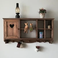 Handmade Wooden Wall Hanging Shelves Assorted Color Hollow-out Heart Door Cabinet with Hooks Zakka Storage Display Kitchen Decor