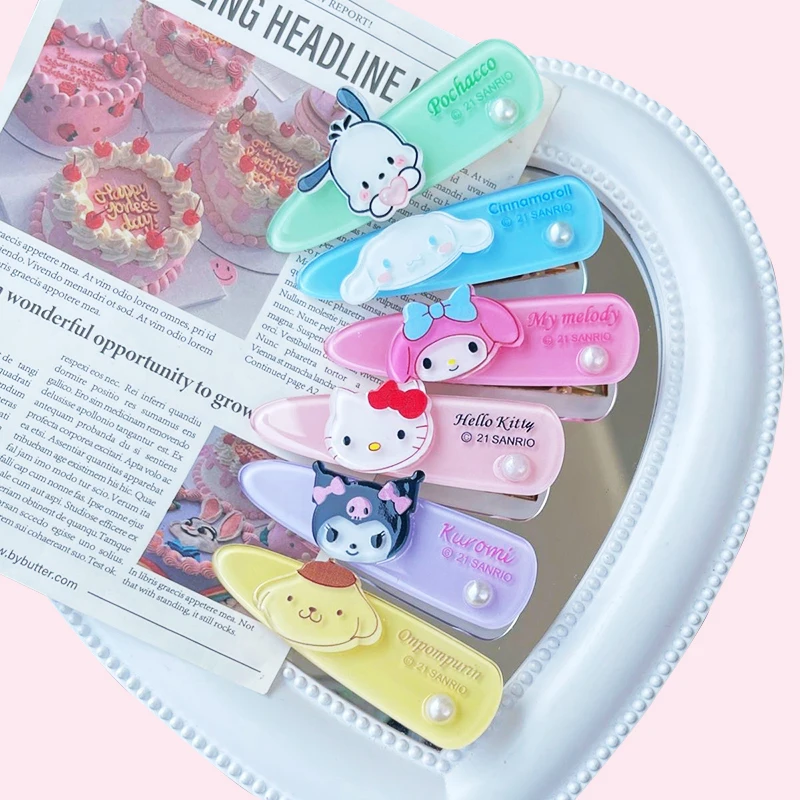 

Kawaii Sanroed Anime Cattoon Acrylic Hairpin Cinnamoroll Kuromi My Melody Girl Heart Student Sweet Duckbill Bangs Clip Headdress