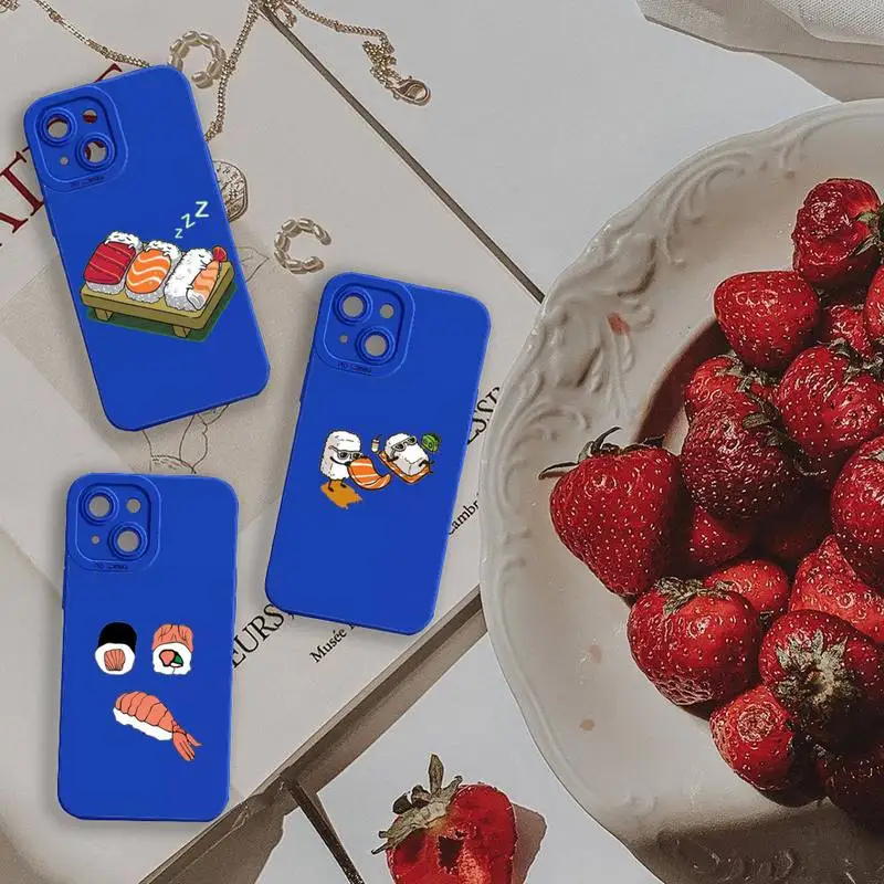 

Japanese food Sushi delicious Phone Case For iPhone 13 12 11 Pro MAX Mini X XS XR 7 8 Plus Liquid Silicone Klein Blue