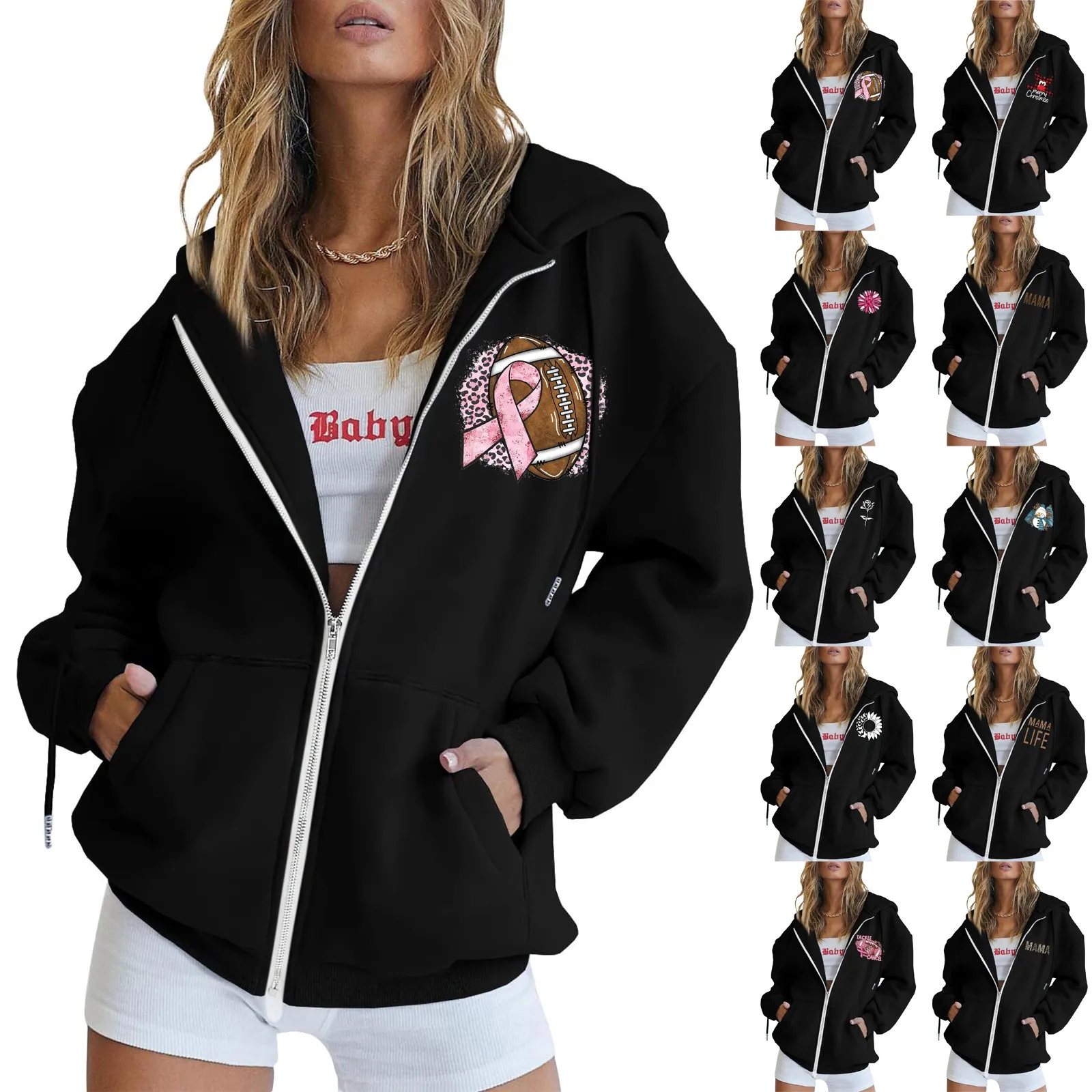 

Womens Zippe Hoodies Womens Casual Print Long Sleeve Zipper Hooded Coat Pocket Sweatshirt Tops Woven Pullover